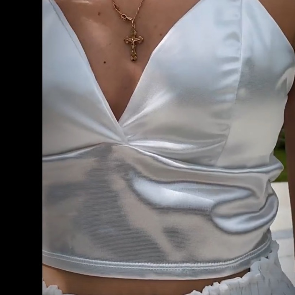 NWT S white satin bralette longline top spaghetti PRICE FINAL - Picture 8 of 8